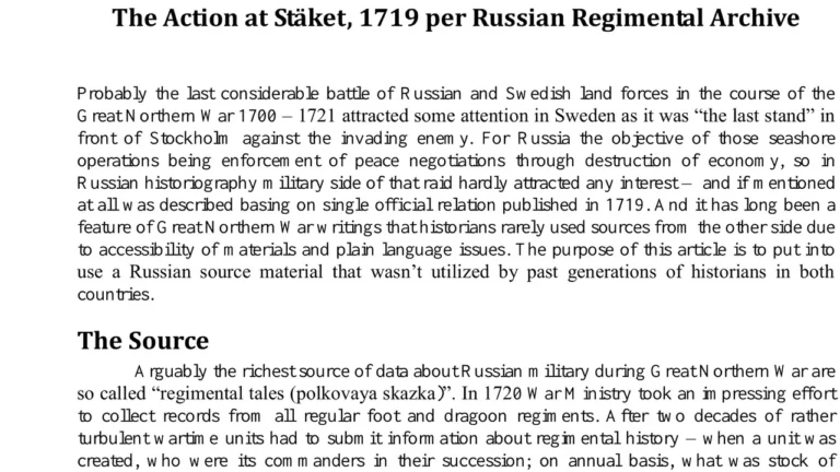 The Action at Stäket, 1719 per Russian Regimental Archive