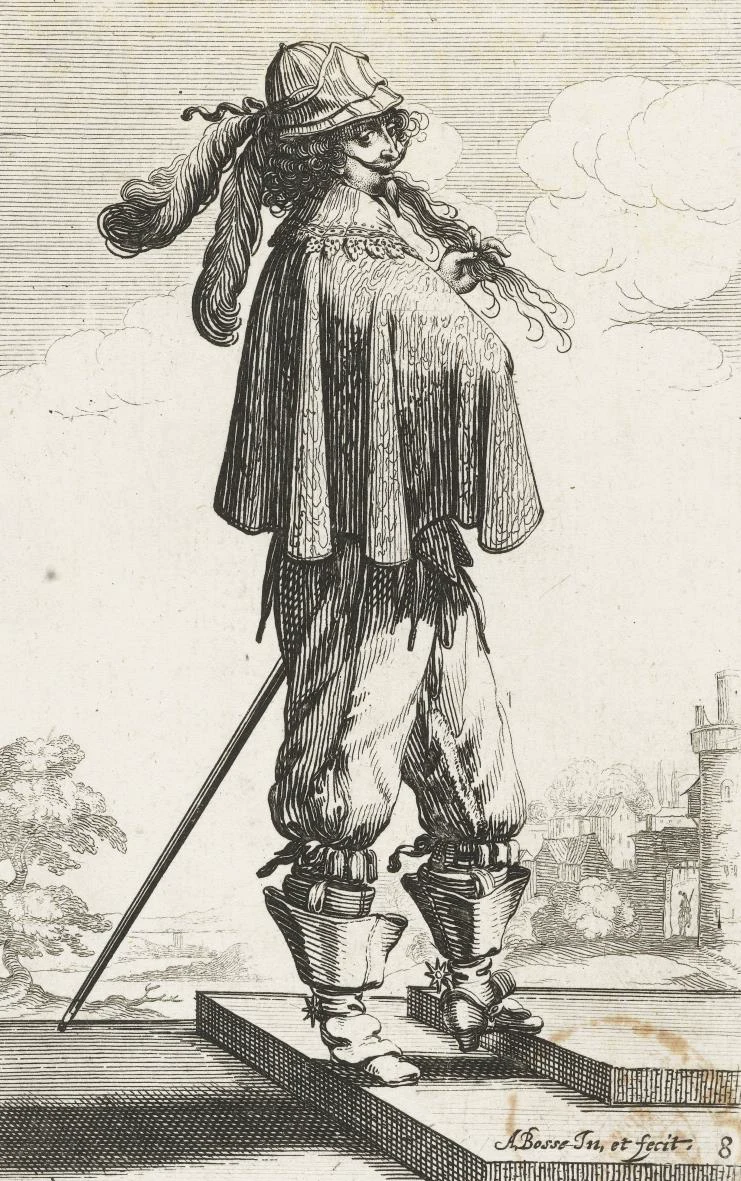 Bosse Abraham. Шапки типа монтеро в модном французском костюме. Серия гравюр «Le Jardin de la Noblesse Francoise», 1630-е гг. Изображение 1 из 2.