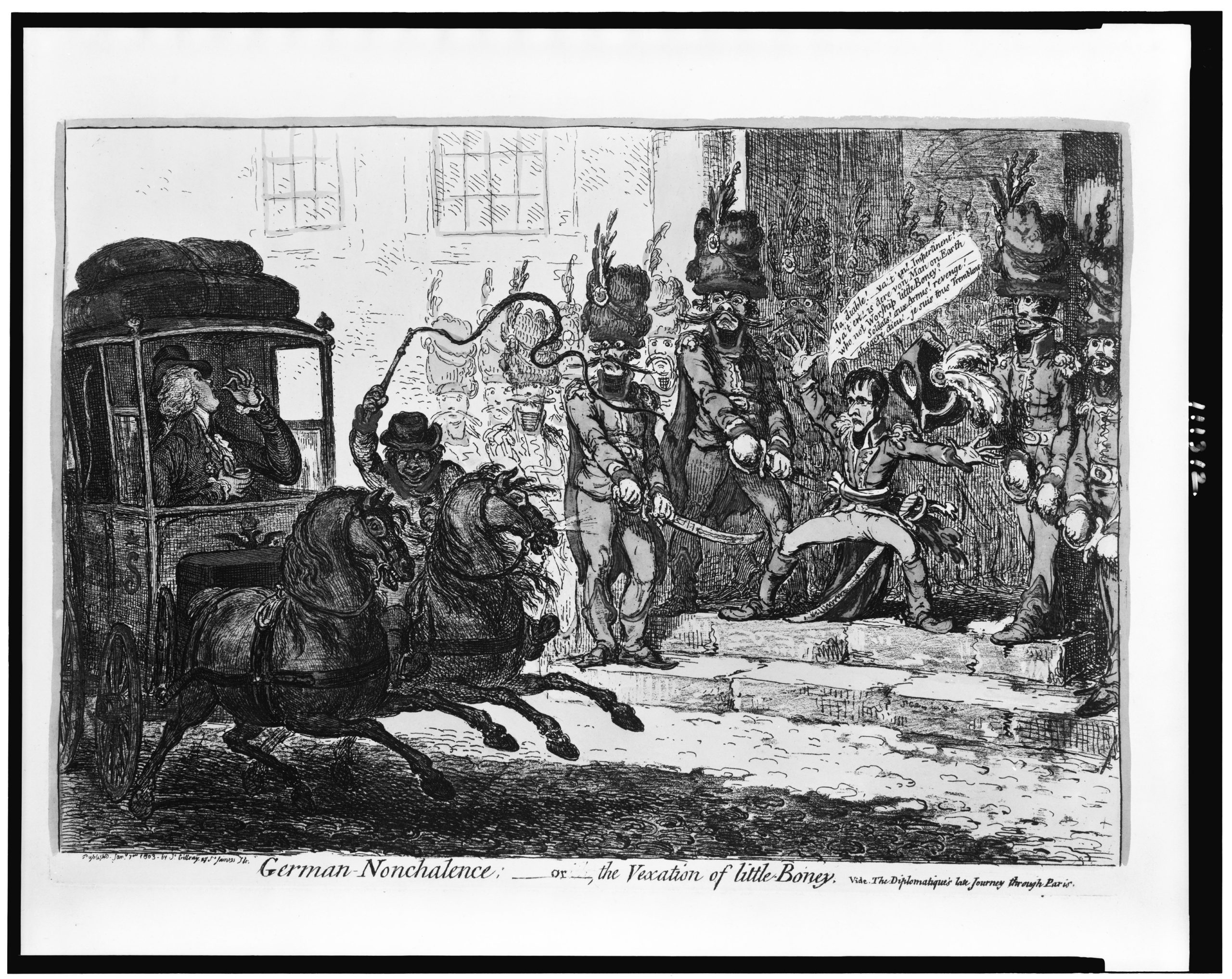 Карикатура Джеймса Гилрея German-nonchalence; -or-, the vexation of Little-Boney, 1803 год