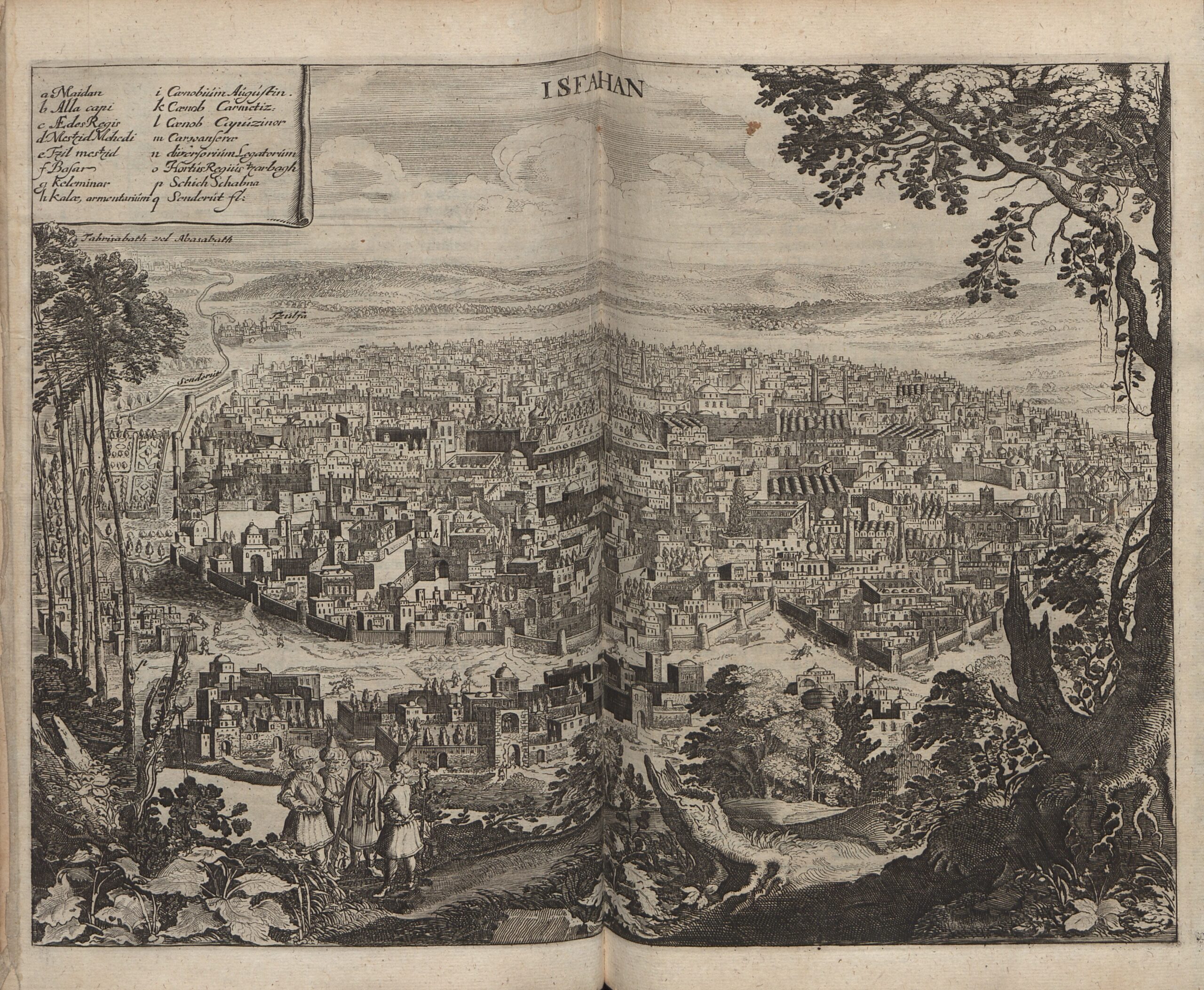 Исфахан: панорама с буквенной легендой. Издание 1656 года. Национальная библиотека Польши, Polona.